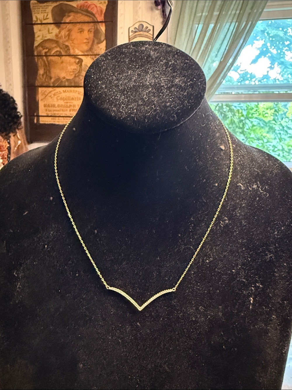 Santa Barbara design Studios, gold plated zirconia V station tiny heart necklace